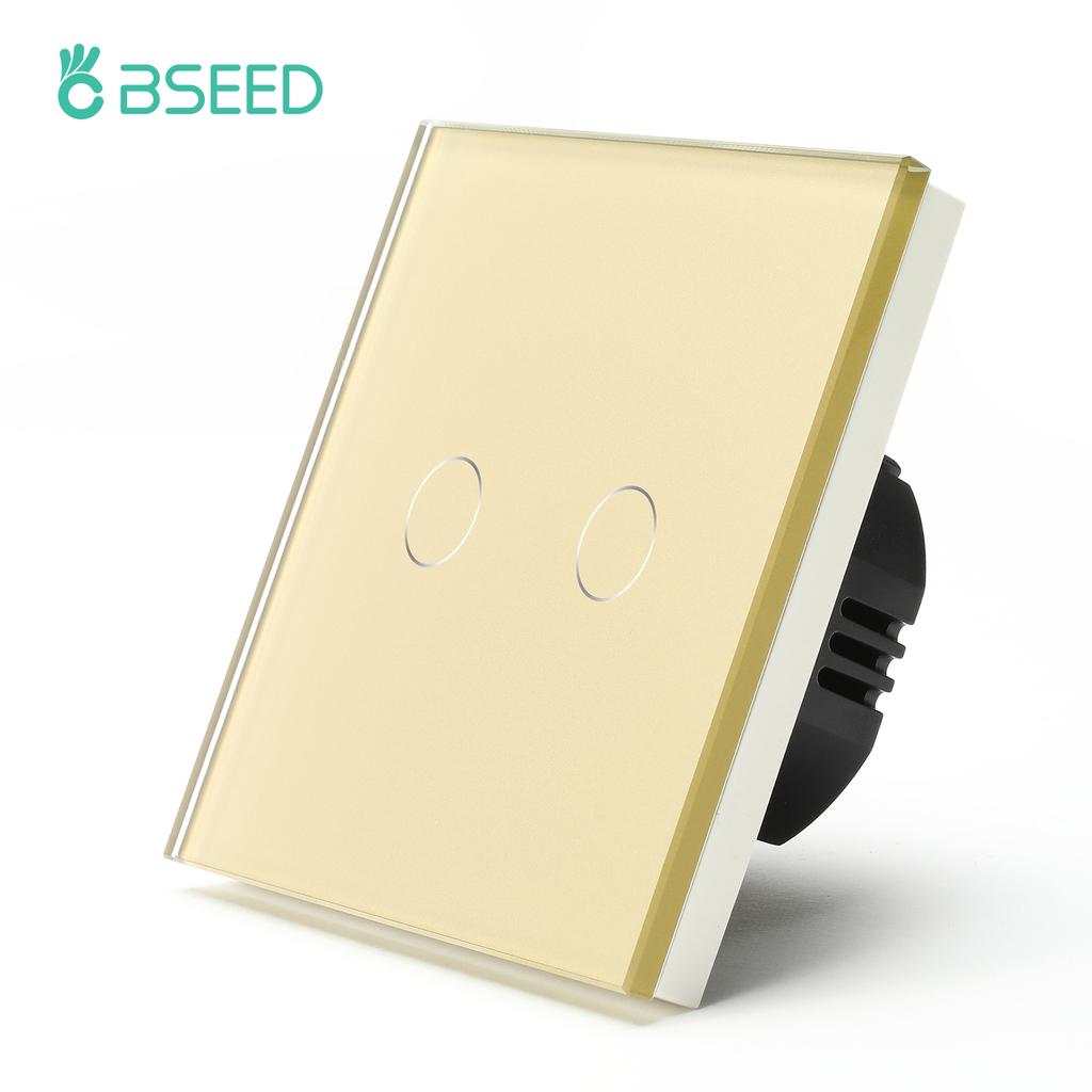 BSEED EU Standard 1/2/3Gang Touch Switches 1way Light Sensor Switch With USB Sockets Wall Sockets Type-C Ports Glass Panel