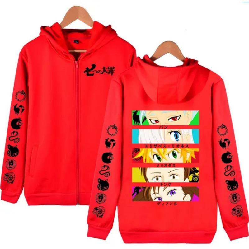 Anime The Seven Deadly Sins Meliodas Elizabeth Ban Graphic Hooded Men Women Manga Zipper Hoodies Harajuku Sweatshirt Zip Jacket