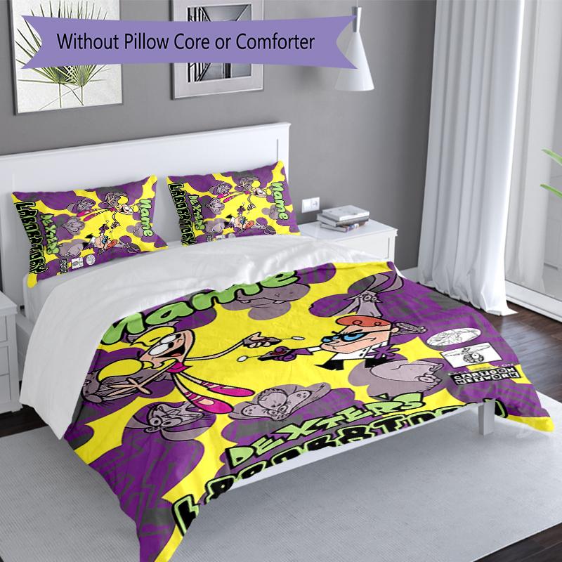 3pcs Custom Name Dexter's Laboratory Set,Includes 1 Duvet Cover and 2 Pillowcases,All-season Bedroom Decor