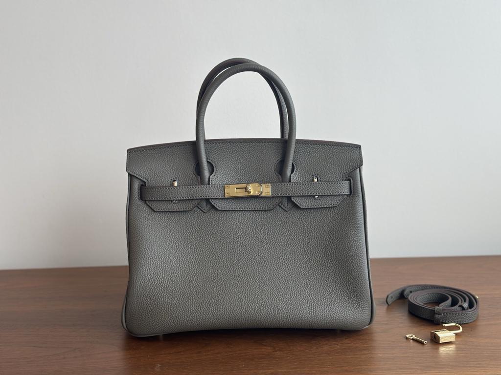 30cm Bronze Togo Leather Top Layer Cowhide Fashion High-End Large Capacity Handbag Single Shoulder Strap Womens Bag