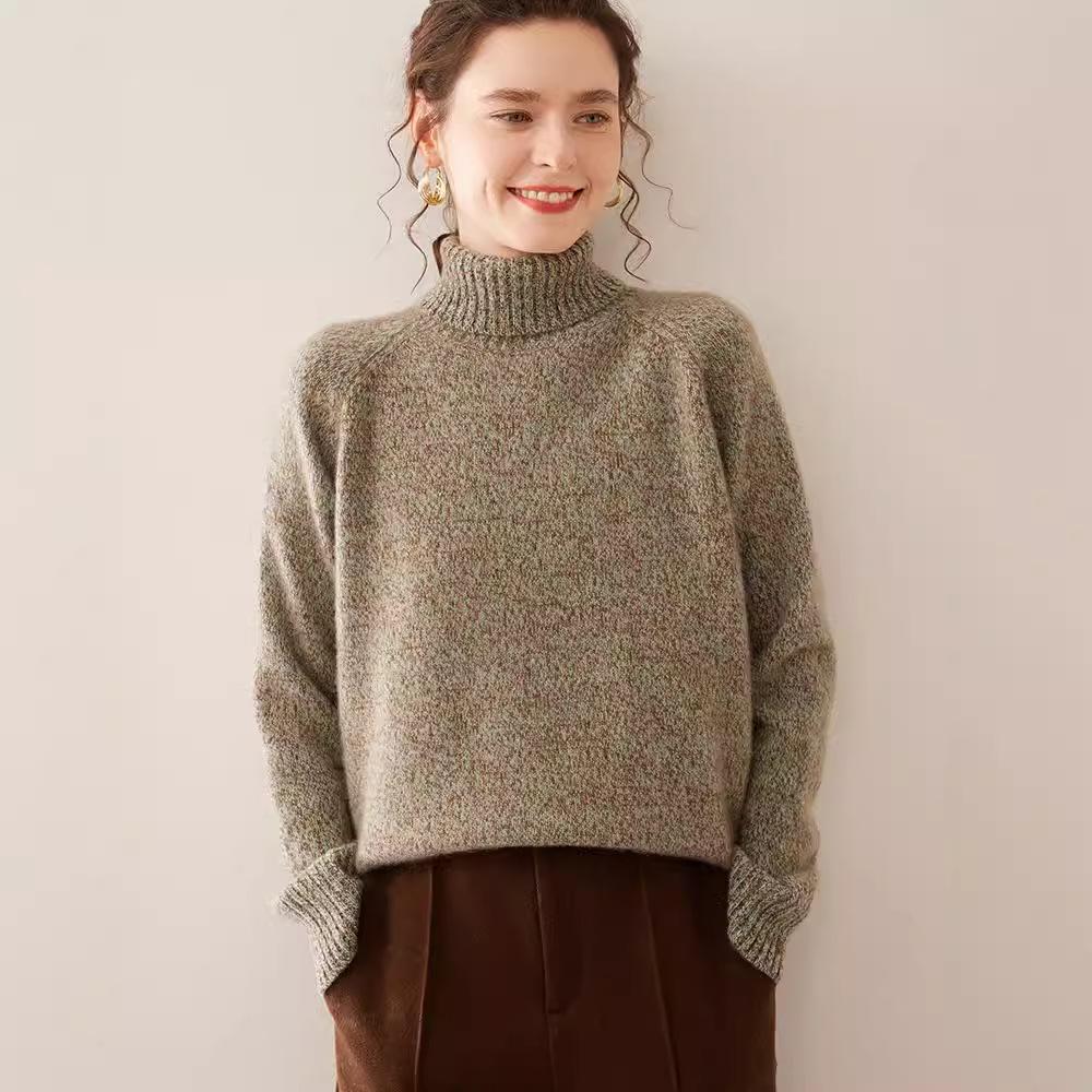 Women's High Neck Heavyweight Marled Cashmere Sweater - New Autumn/Winter Three-Ply Knitwear Arrival