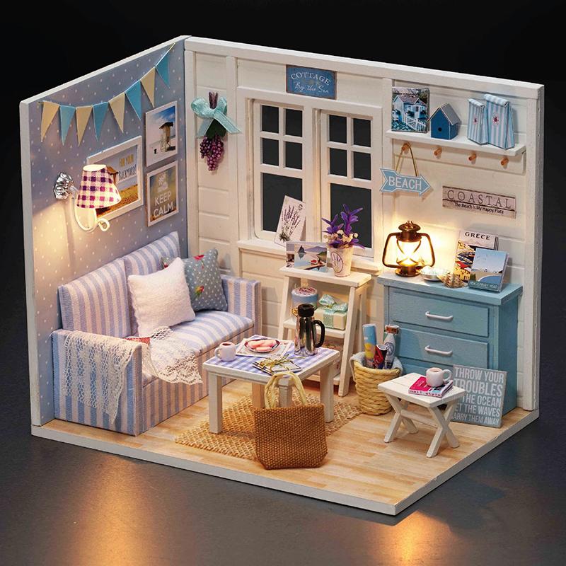 Wooden Mini Miniature Doll House DIY Small House Kit Production Room Princess Toys Home Bedroom Decoration with Furniture Gifts