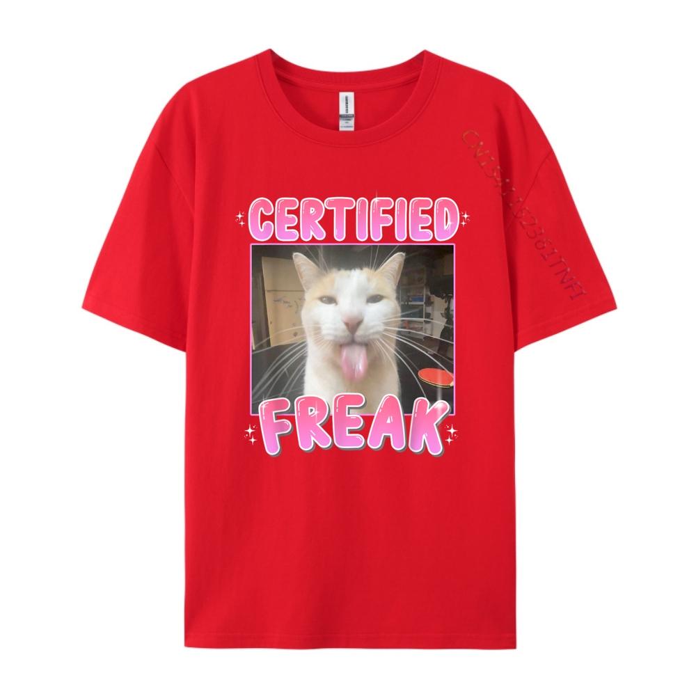 Certified Freak Cat Meme Cat Sarcastic Goofy Cats Cotton Graphic Tees Men Clothes Halloween Funny Tshirts S