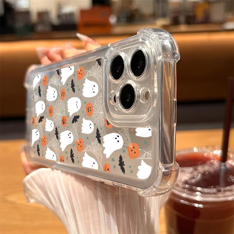Cute Halloween Spooky Pumpkin Transparent Phone Case For iPhone 17 16 15 14 13 12 11 Pro Max 7 8 Plus X XR XS Max Silicone cover