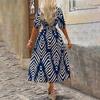 Ladies' Summer Loose Half-sleeved V-neck Blouse With Loose And Tight Waistline Casual Dress