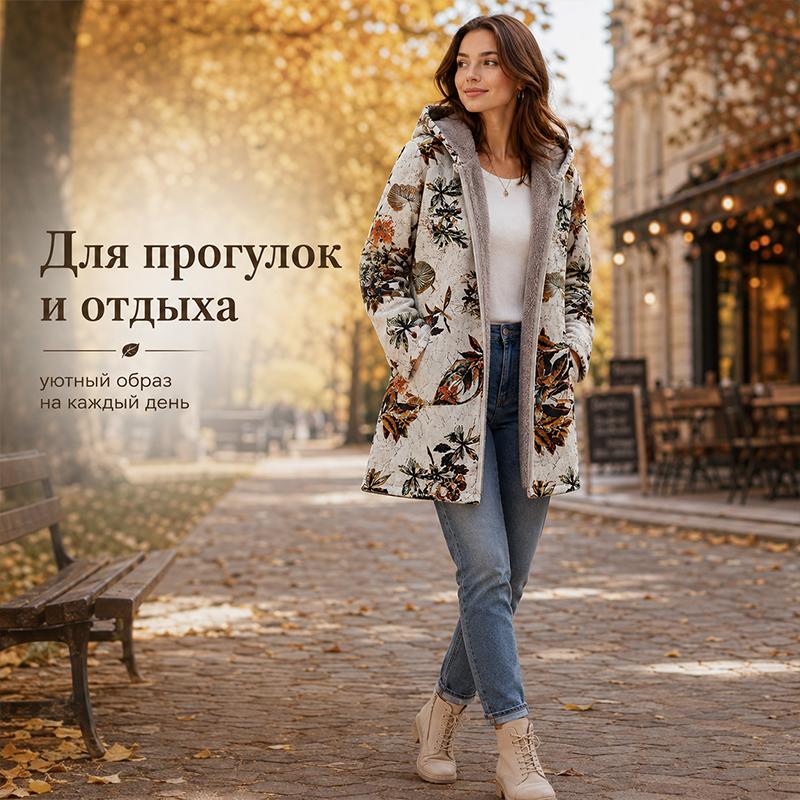 Coats - Spring Autumn Women Warm Floral Hooded Outer Coat, Flower Print Casual Outerwear with Hand Pockets Women Floral Print Hooded Coat