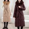 Women's Cotton-padded Clothes Are New In Winter, Fashionable, Waist-closed, Thin, Thickened and Long, Over-knee Fur Collar.