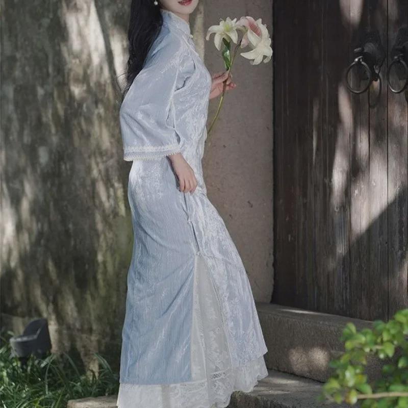 Plus Size Lace Cheongsam Midi Skirt: Elastic Waist, Slimming & Hip-Covering, Fits Up To 200 Lbs