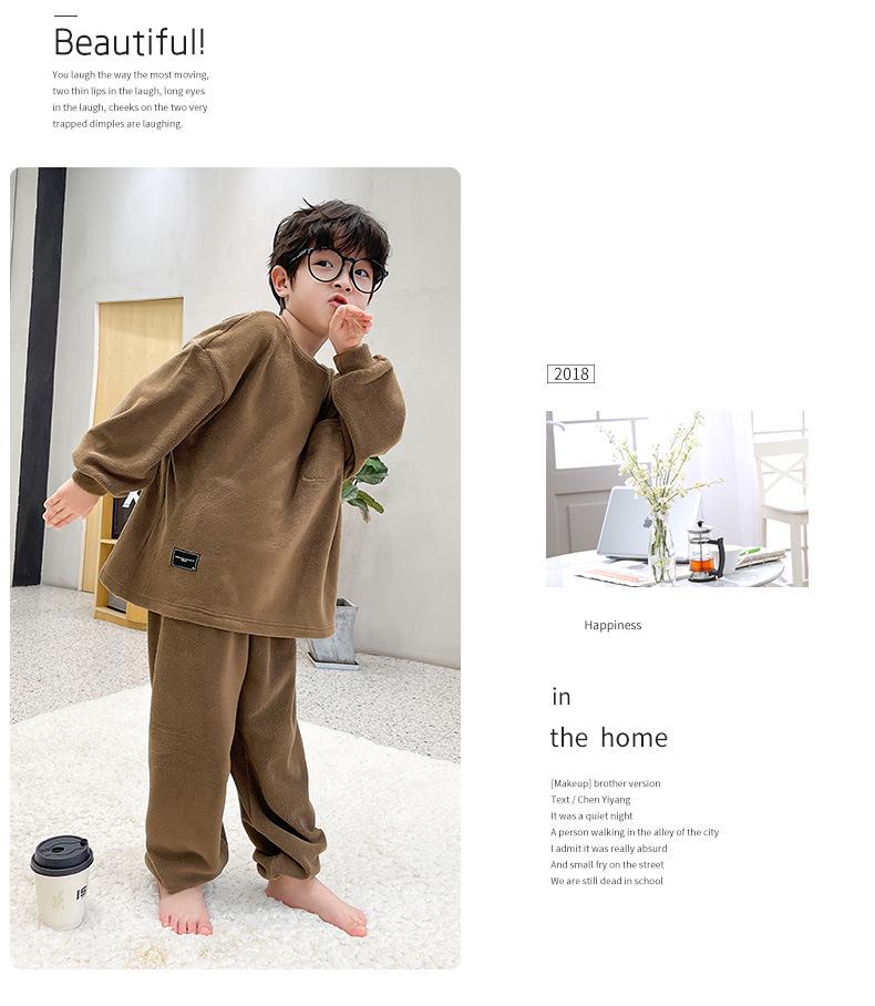 Boys' Autumn/Winter Fleece Pajama Set - Velvet, Mid/Large Kids