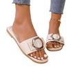 Able Summer Comfortable Breathable Slippers Large Flat Sandals Casual Open Toed Metal Buckle Women's Shoes 35-43