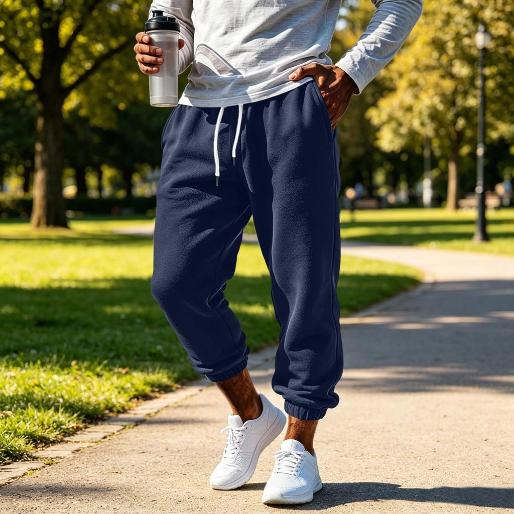 Men's Color Sweatpants with Elastic Waist and Cuffed Ankles for Casual Wear