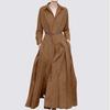 Women's Spring and Autumn Solid Color Temperament Long Dress Long Sleeve Lapel Casual Dress