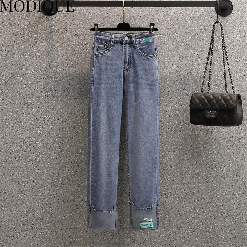 

MODIQUE Осенние Большие размеры Новые женские эластичные прямые брюки до щиколотки Женские базовые повседневные джинсовые джинсы полной длины Женские длинные хлопковые брюки 4XL синий