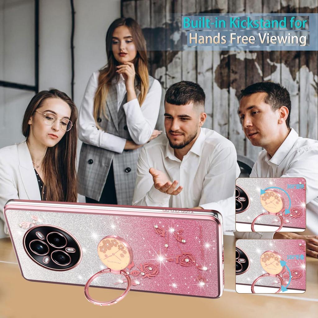 KADEM For Realme 14 Pro 5G Deksel Ring Støtte TPU Blomster Telefondeksel Gradient Glitter