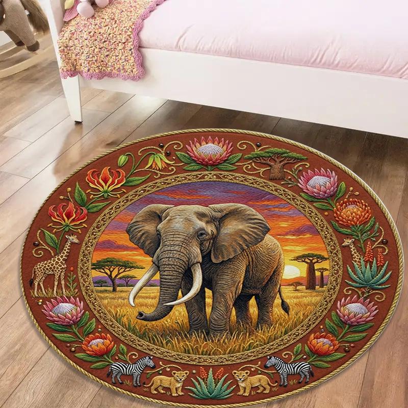 Elephant Decoration Round Area Rug,Carpet Rug for Living Room Bedroom Sofa Playroom Decor,Non-slip Floor Mat98