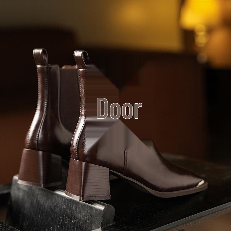 BEIJIANI Czerwono-brązowe kwadratowe noski masywny obcas botki Chelsea motocyklowe do kostki dla kobiet