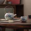Ru kiln twisted branch lotus hand grab pot cover bowl teacup single high-end retro blue and white tea with lid ceramic kung fu tea set