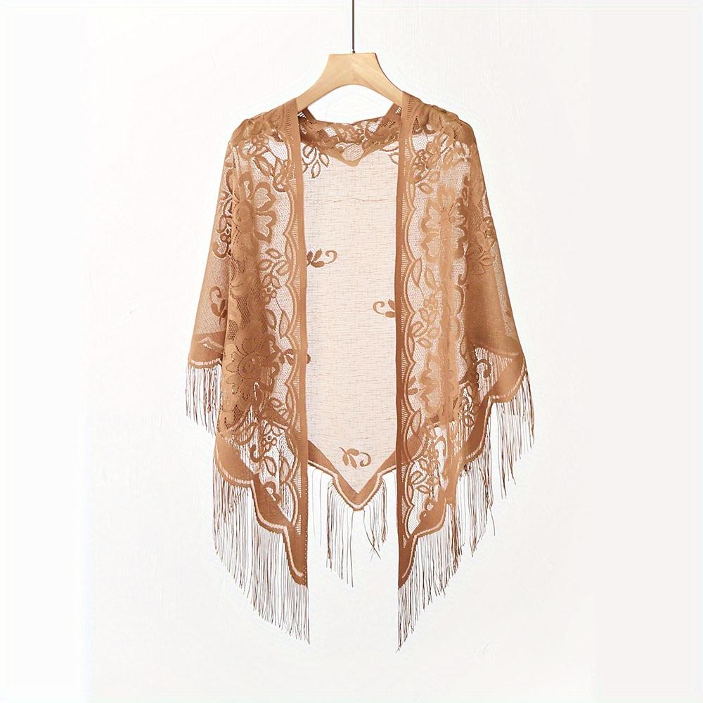 Solid Color Lace Shawl Hollow Out Long Tassel Triangle Scarf Bridesmaid Wedding Party Wrap Long Beach Towel For Women