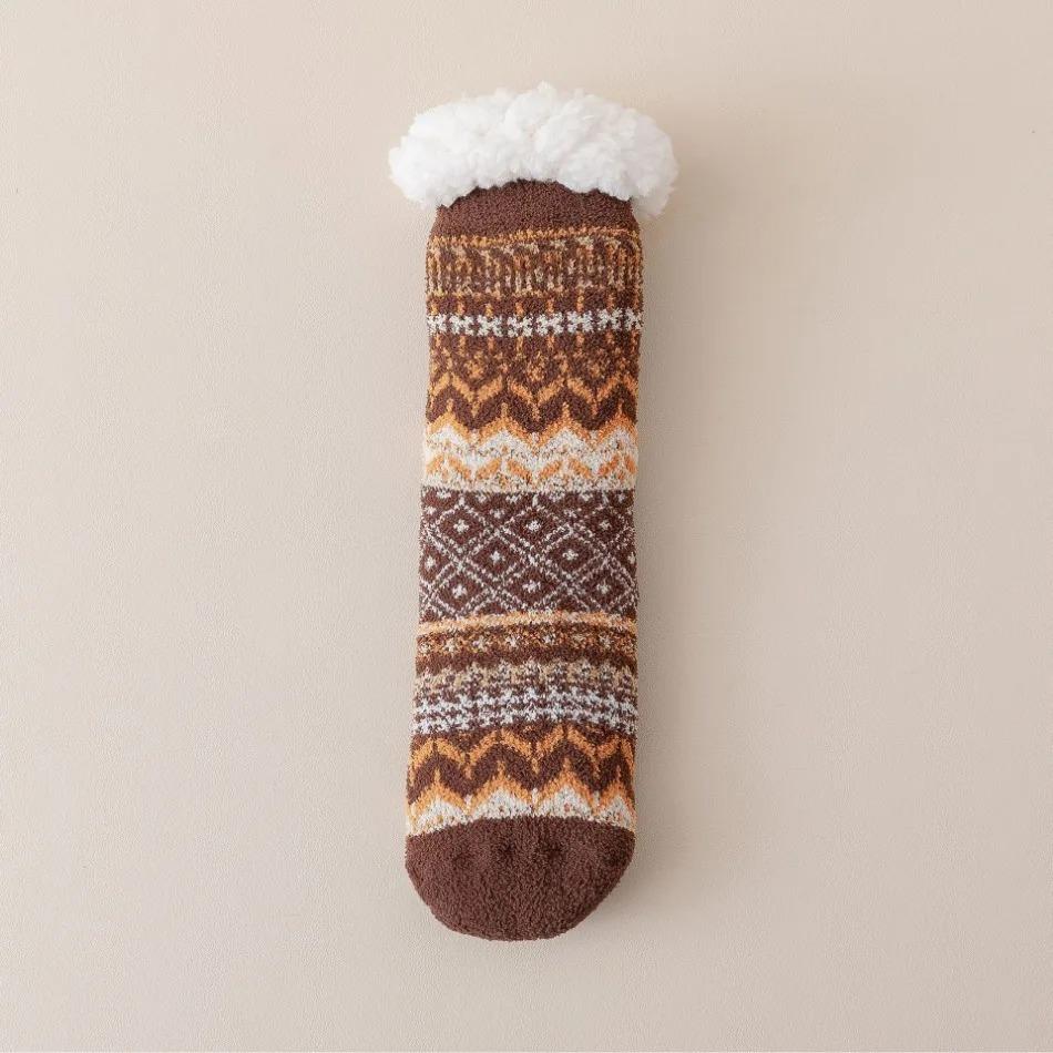 New Winter Legs Warmer Lamb Wool Floor Socks Fleece Thickened Warm Non-slip Silicone Home Socks Ethnic Style Tube Socks