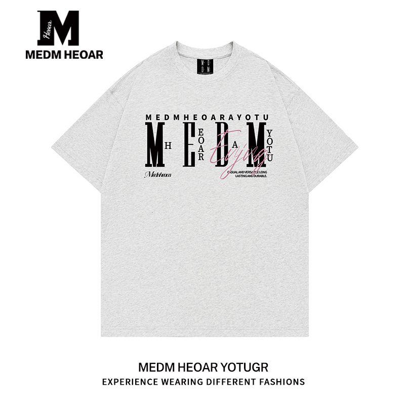 Medm Heoar American Pure Cotton Short Sleeve T-shirt Men's and Women's Loose Summer Heavy Fashion Brand Street Casual Top