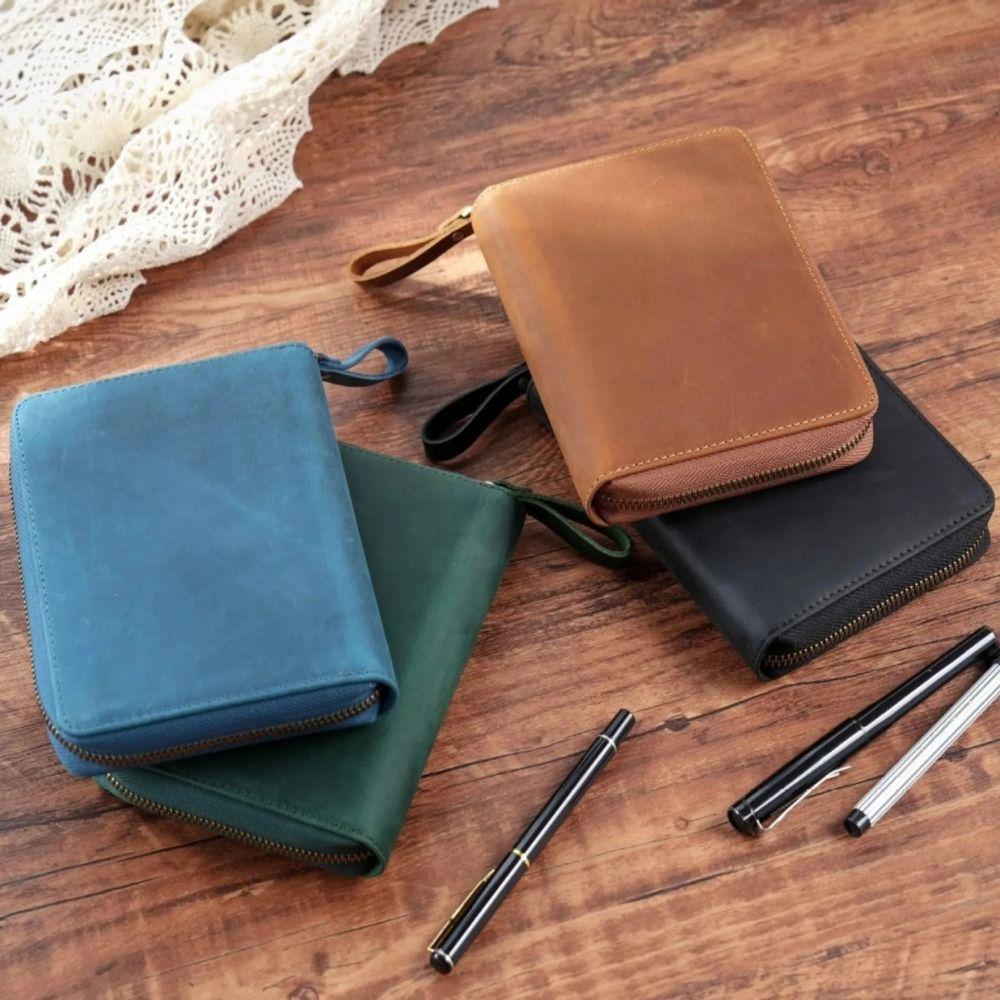 Leather 5-Slot Pen Bag Creative Diary Stationery 2025 Zipper Wrap for Hobonichi/ Stalogy/ Midori