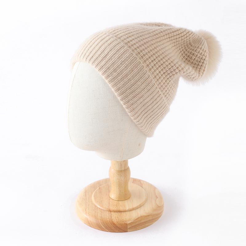 Women's 100% Cashmere Pineapple Style Knitted Bean Hat for Winter Warmth Soft Elastic for Outdoor Headwear Hairball Accessories
