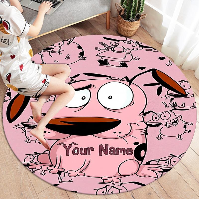 Pink Bunny Galaxy Custom Name Round Area Rug Carpet Rug For Living Room Bedroom Sofa Playroom Decor Nonslip Floor Mat