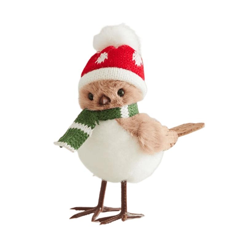 Soft Fabric Christmas Tree Bird Decoration Plush Holiday Bird Decoration Freestanding Tabletop Ornament for Shelf Entryway Styling,