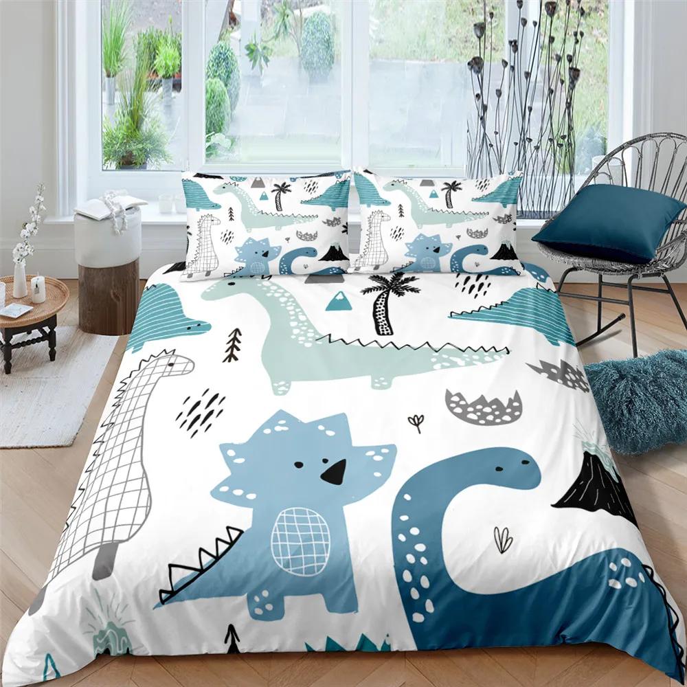 3D Small Dinosaur Cartoon Cute Simple Bedding Set Couple King Single Size for Kids Children Polyester Quilt Cover Pillow Case