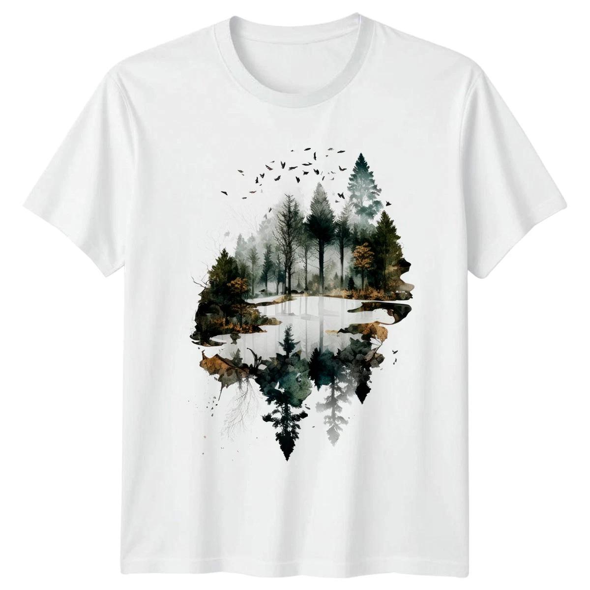 Misty Forest Silhouette T-Shirt Forest Landscape Nature L