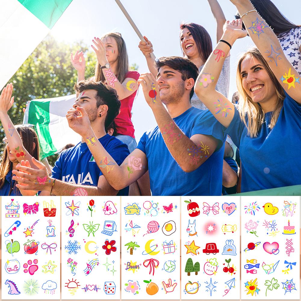10sheets Colorful Dopamine Small Pattern Tattoo Stickers For Face Arm Body Temporary Fake Waterproof Tattoo Stickers Kids Gifts