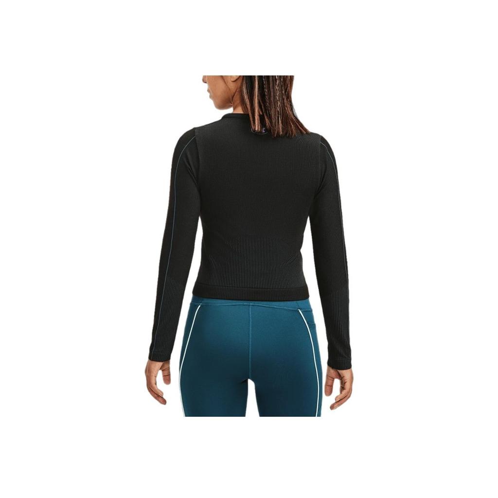Under Armour Solid Color Casual Logo Print Crew Neck Long Sleeve T-Shirt Women Tops Black 1373930-001