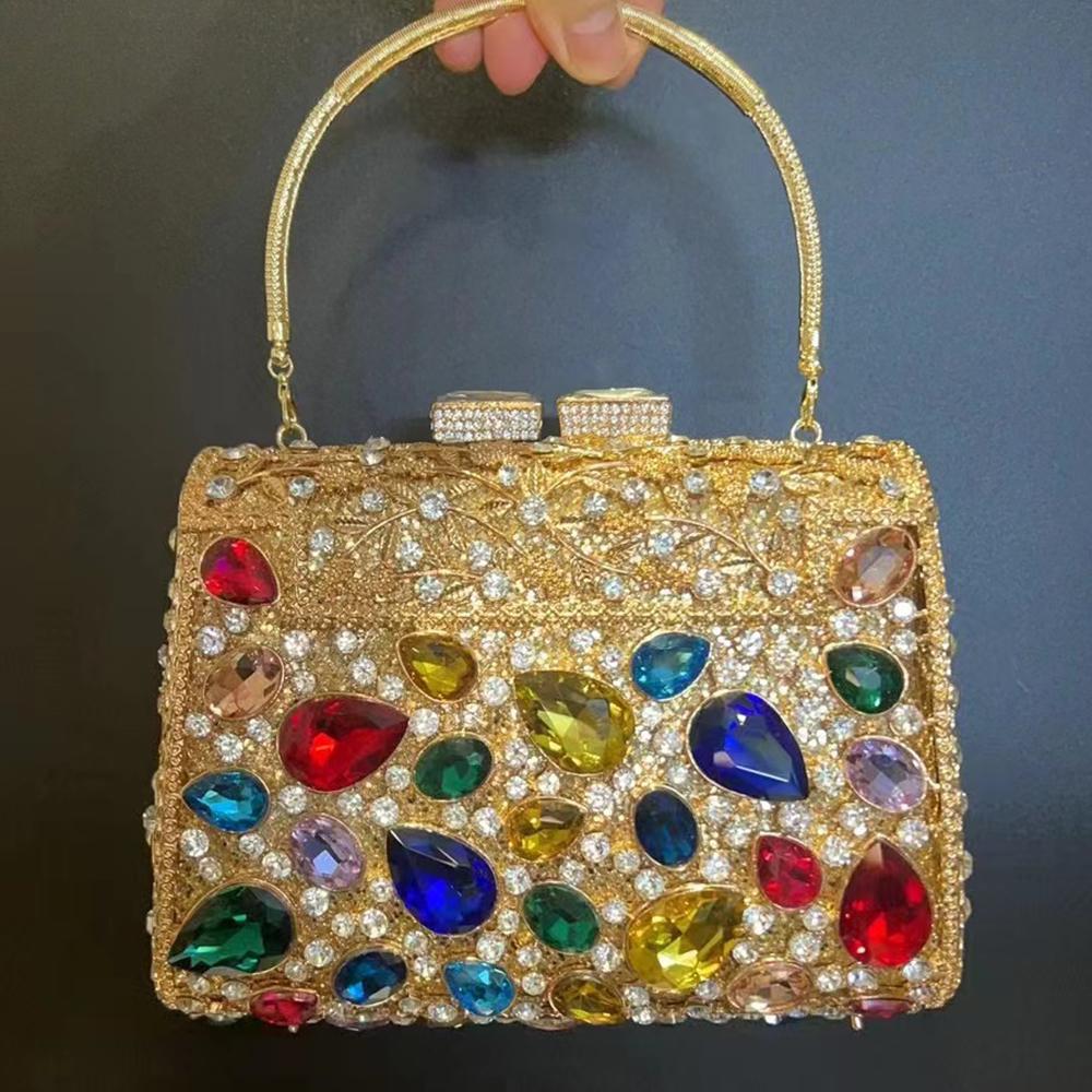 Large Blue Stone Evening Bag Rhinestone Clutch Purse Women Luxury Wedding Purse Bridal Party Formal Crystal Handbags Diamond