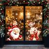 Office Glass Door Decorations 2Pcs Christmas Window Clings, Santa Claus Elk Static Decals, Clings Removable Cute Cartoon Holiday Stickers for