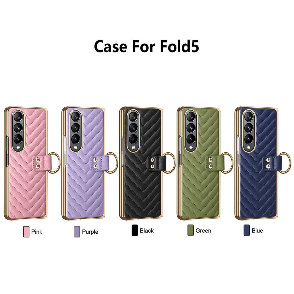 Samsung Z Fold7/6/5 PU Leather Flip Case with Plated Diamond Grid Ring Stand