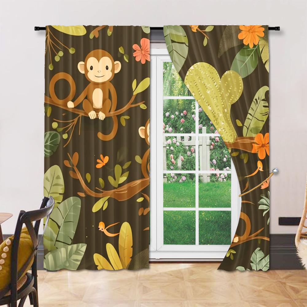 Set Of 2 Versatile Polyester Transparent Curtains Home Decoration Monkeys Branches Use Bedrooms Living Rooms Curtain Perfect For Great Room
