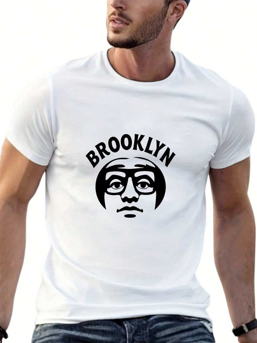 

Unisex s Crew Neck T-Shirt White Brooklyn Face Graphic Casual Wear XXL