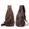 1pc Men's PU Leather Crossbody Bag, Retro Casual Large Capacity Multi-Layer Chest Bag for Daily Commute, Zipper Closure