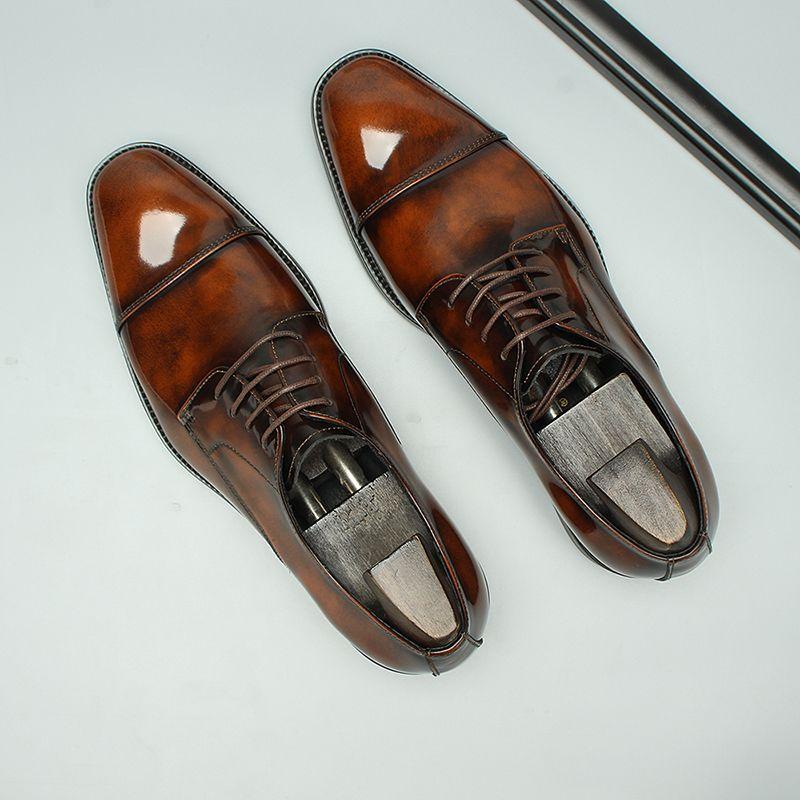 Mocasini din piele de vacă de înaltă calitate, lucrați manual, stil britanic, cu trei articulații, de primăvară, pentru bărbați, pentru afaceri, nuntă, lac-up