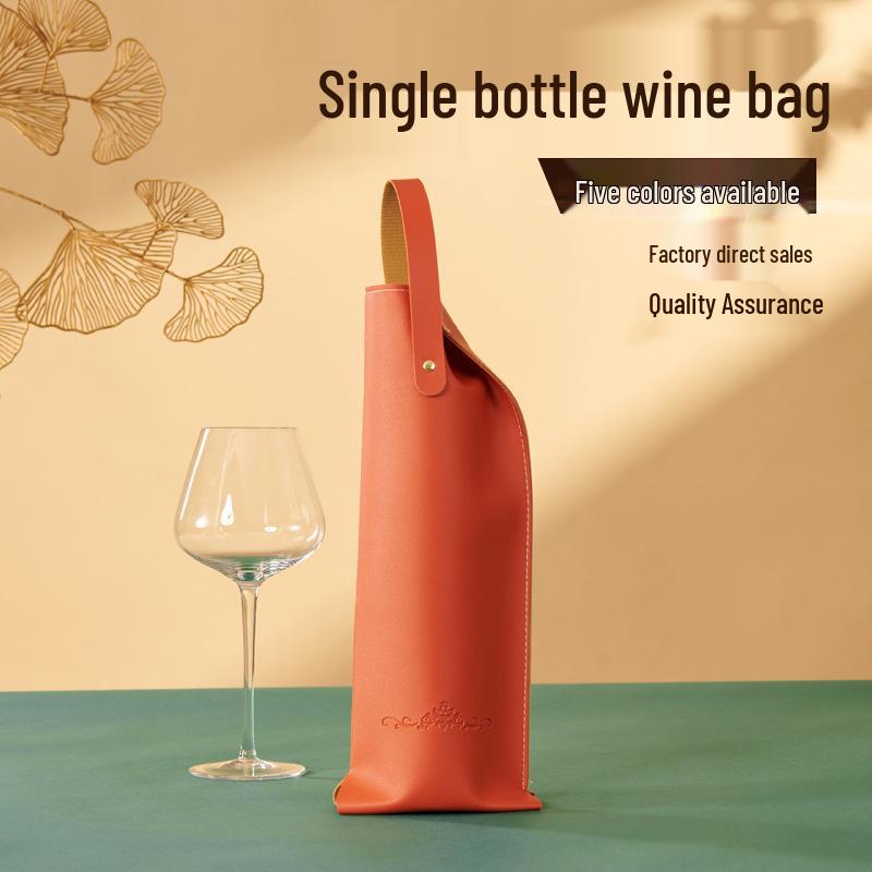 Luxury Customizable Red Wine Leather Gift Bag for Single Bottle