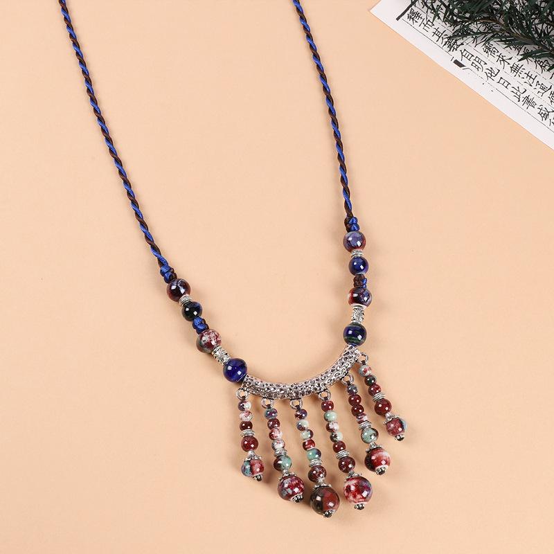 

Новое китайское этническое ожерелье из керамики с глазурью хамелеон, женское ретро, литературный темперамент, длинная цепочка для свитера, нишевые дизайнерские аксессуары