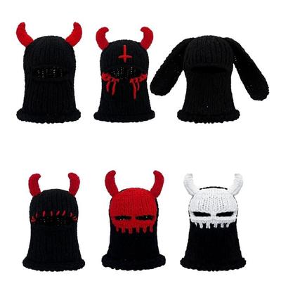Novelty Horned Hat for Adult Handwoven Balaclava Caps Outdoor Activity Hat for Skiing Knitted Mask Hat Halloween Props