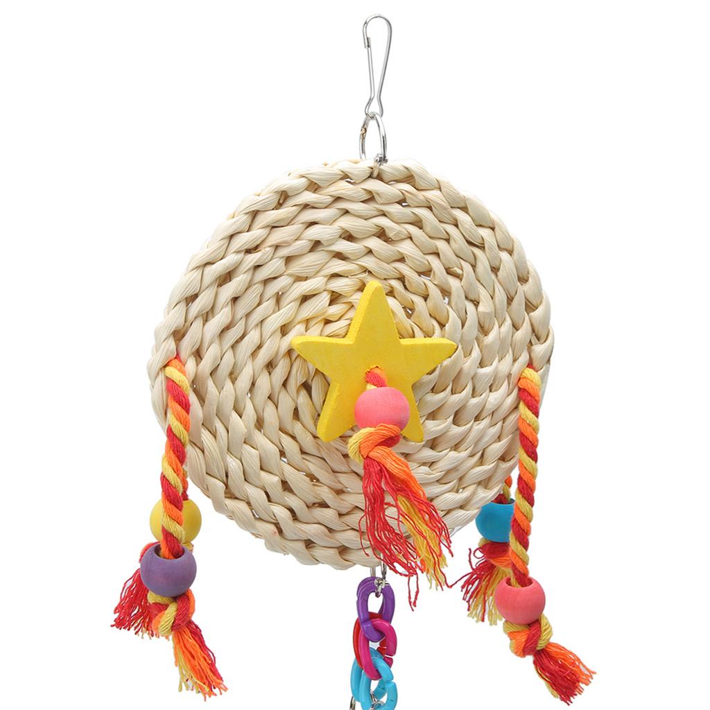 Pet   Non Toxic Straw Plaited Wood Block Chewing Biting Hanging Swing Toy Bird Cage Accessories(S )