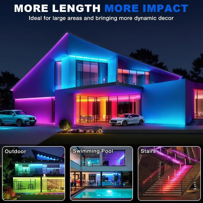 50FT RGB LED Neon Rope Lights APP Remote Control Music Sync Timer IP67 Waterproof for Bedroom Gaming Outdoor Decor