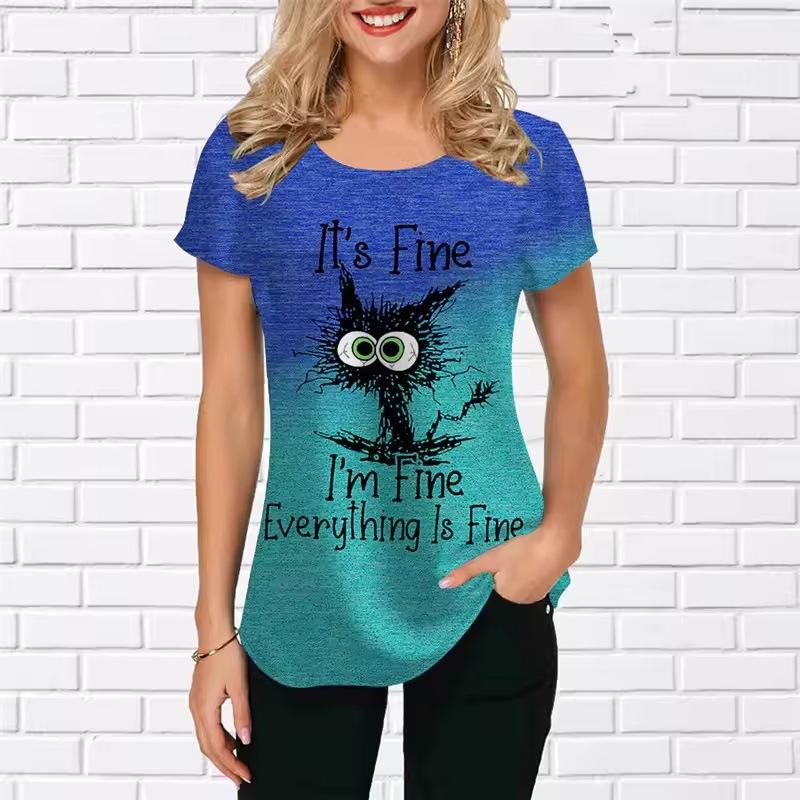 

Летний топ с круглым вырезом и принтом 3D Cat, модные повседневные женские футболки с короткими рукавами S