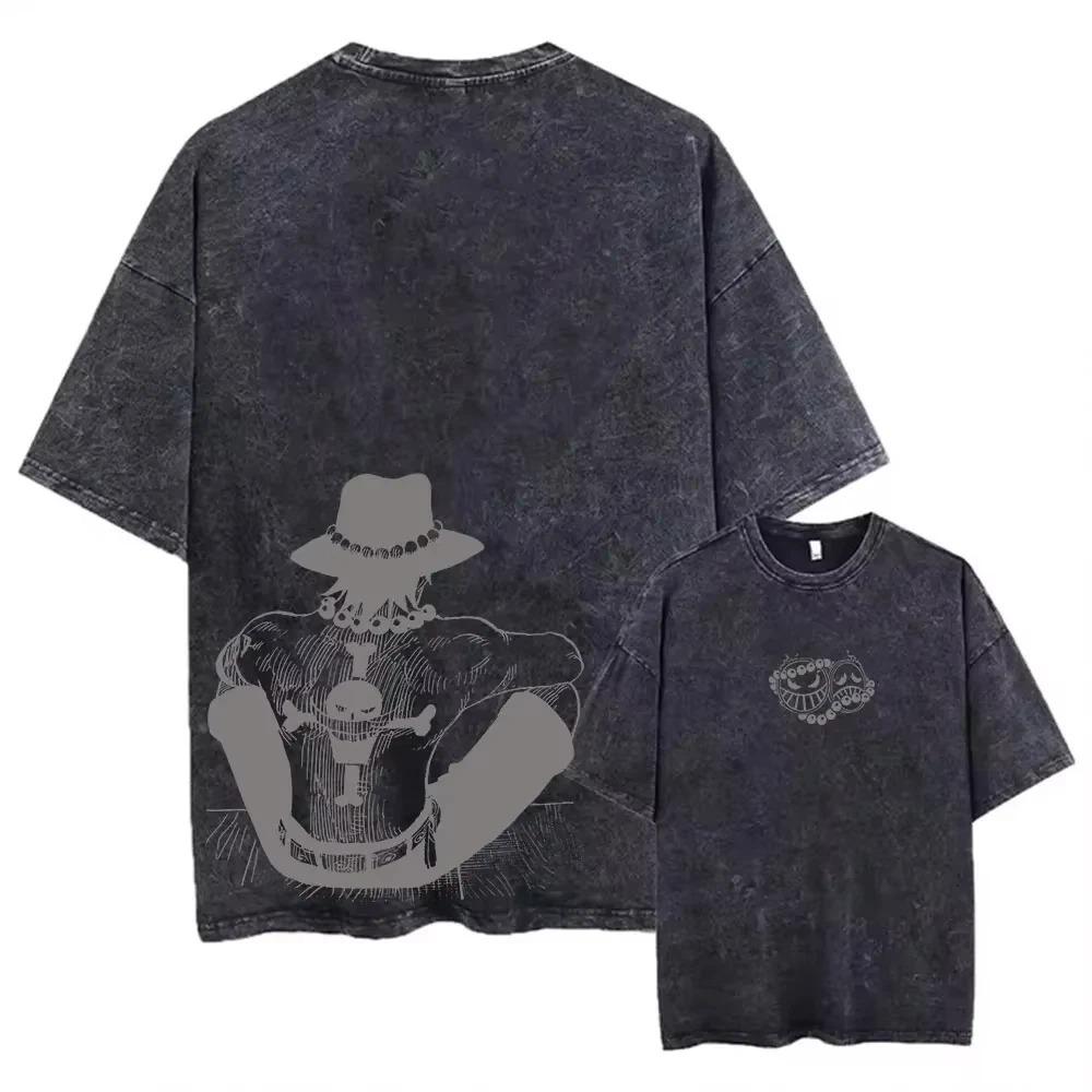 

Винтажная футболка Street Wear Японское аниме ONE PIECE С принтом Стиранная с коротким рукавом Оверсайз Мужская повседневная футболка Топ L