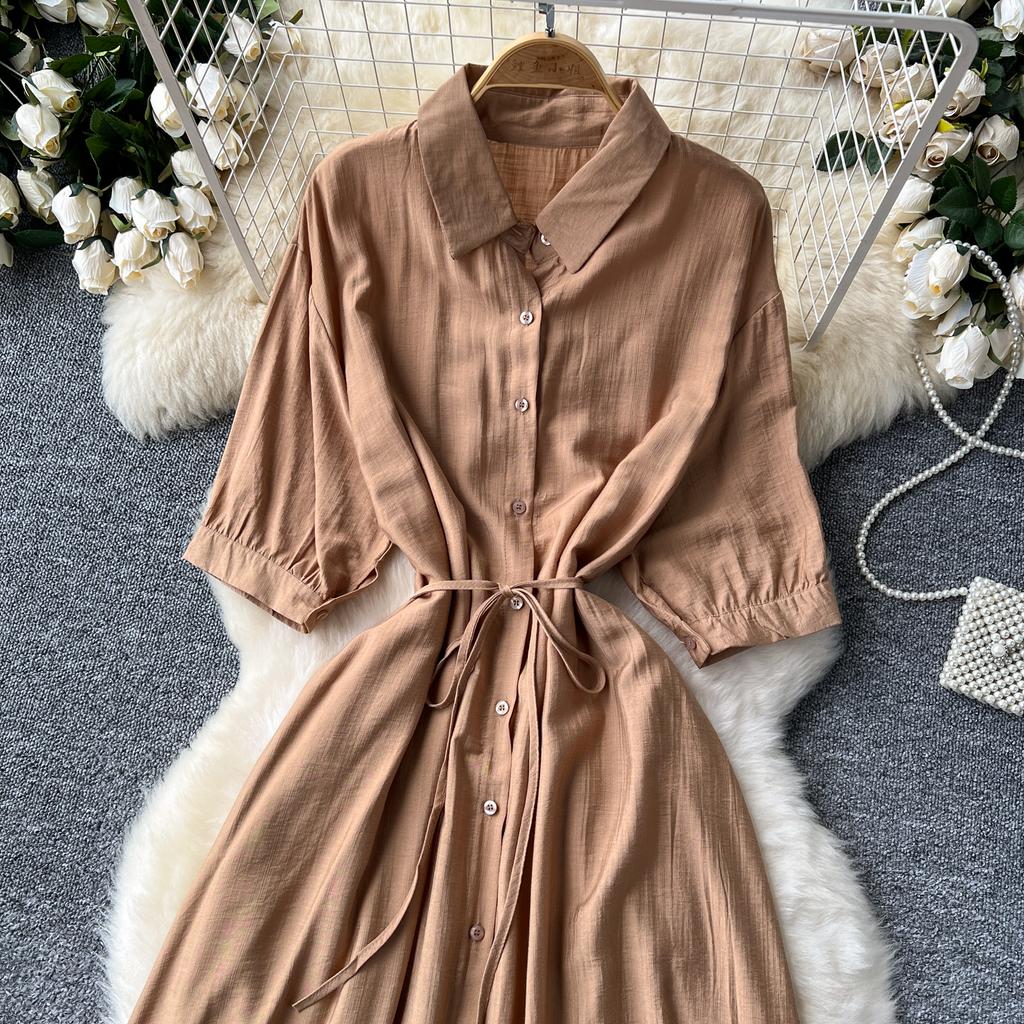 Sexy Chic Polo-Neck Single Breasted Ruffle Dress Elegant Korean Fashion Slim Summer Vintage Sweet Dresses