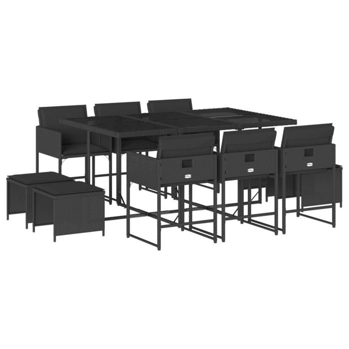 VidaXL 11-piece Garden Dining Set Black Cushions Braided Resin 3278094