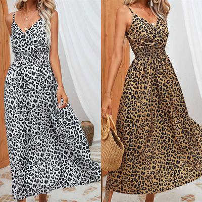 Mode Damenkleidung Leopardenmuster Kleid Träger Sommer