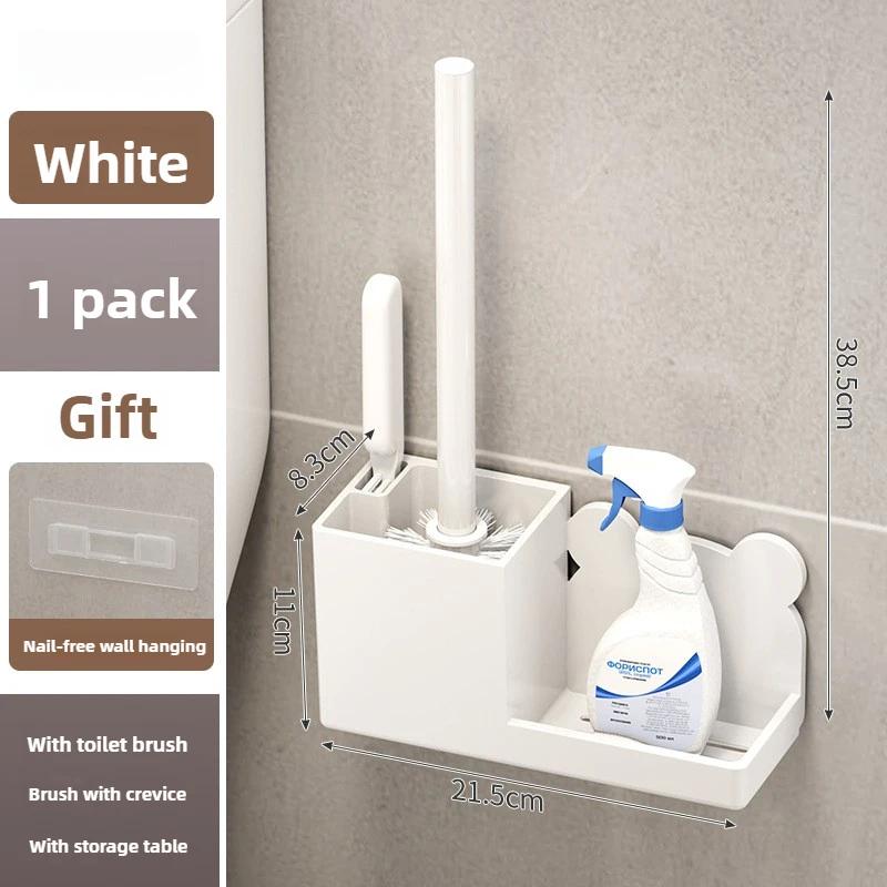 Space-Saving Toilet Brush Kit-360° Spin Silicone Brush Head & Wall-Mounted Holder | Resistant Bathroom Accessories for Household